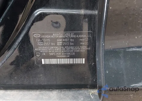 2015 Hyundai Sonata Se из США, поврежденный, VIN 5NPE24AF3FH184338